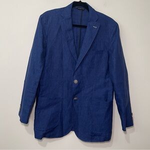Manuel Ritz Men’s Blue 100% Linen Blend Blazer in 40R Tailored Two Button Jacket